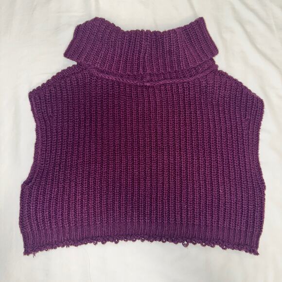 Free People Hunny Bunny Crop Sweater Women’s Large Purple Boho Dark Feminine - Picture 10 of 15